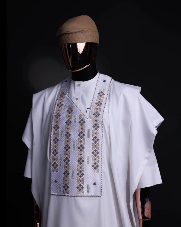 White Agbada with swarovski stone details